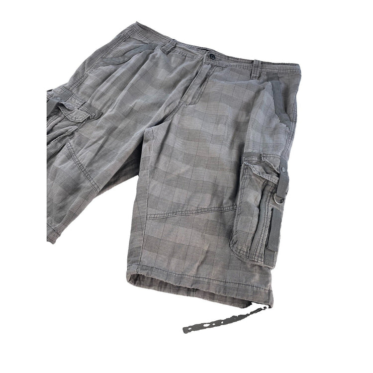 Mens Fried Denim Gray Plaid Multi Pocket Utility Tactical Cargo Shorts SIZE 38
