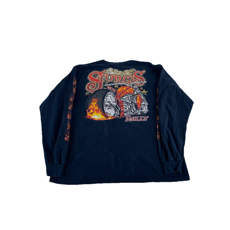 Mens Vintage 2011 Sturgis Rally Long Sleeve T-Shirt Black Flame Print Size Xl