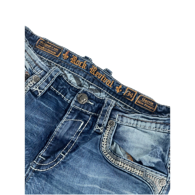 Mens Rock Revival Garrrie Slim Straight Blue Jeans Size 34