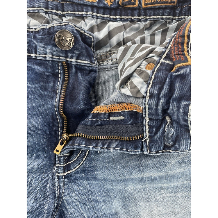 Mens Rock Revival Garrrie Slim Straight Blue Jeans Size 34