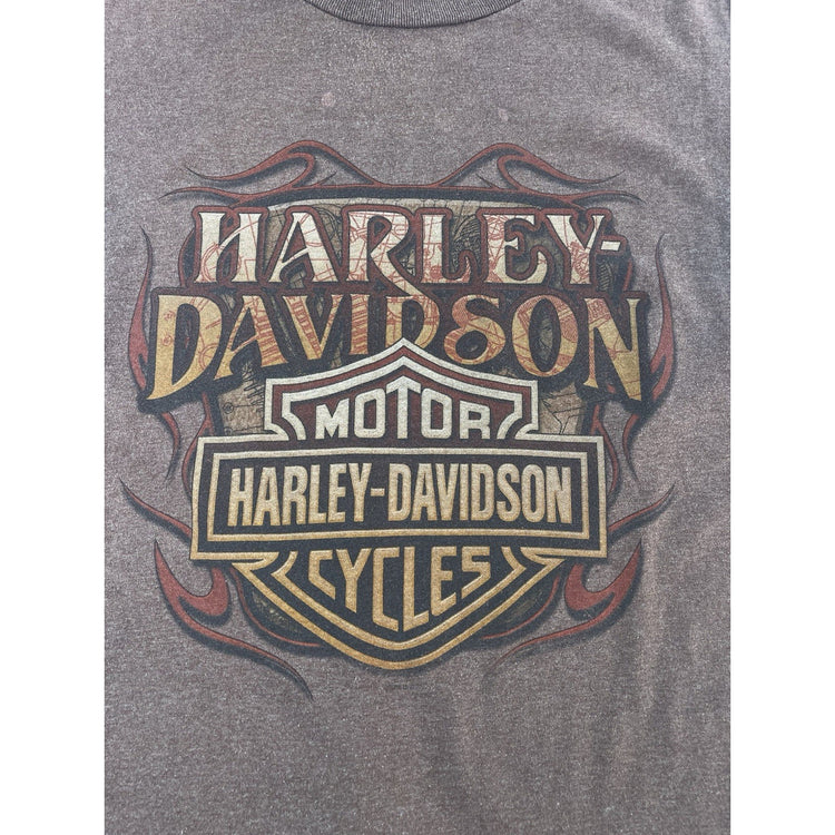 Mens Y2K Harley Davidson Brown Mancuso Central Sleeveless Shirt Size Medium