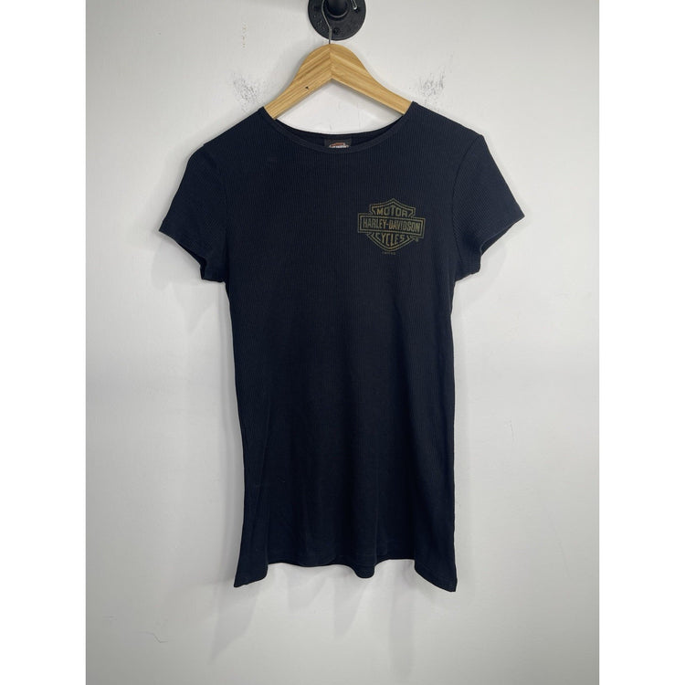 Women’s 2009 Ribbed Harley Davidson Black Studded T Shirt Sz L