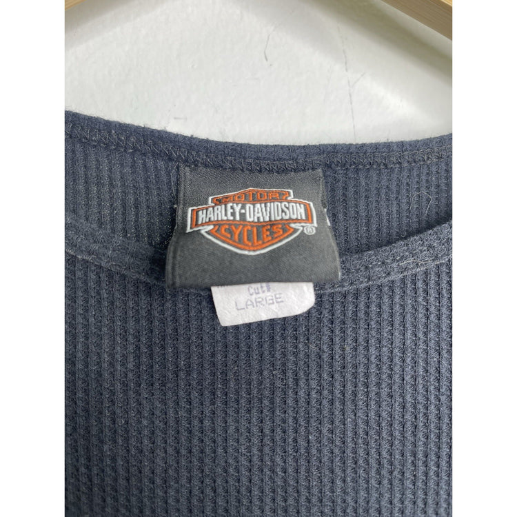 Women’s 2009 Ribbed Harley Davidson Black Studded T Shirt Sz L