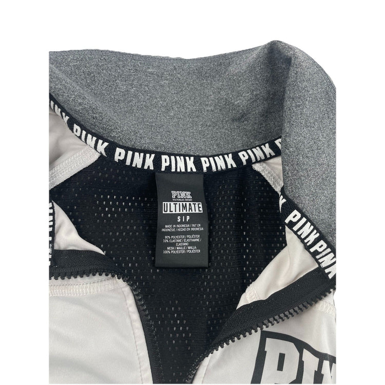Women’s PINK Victoria Secret White Funnel Neck Zip Up Activewear Jacket Size S