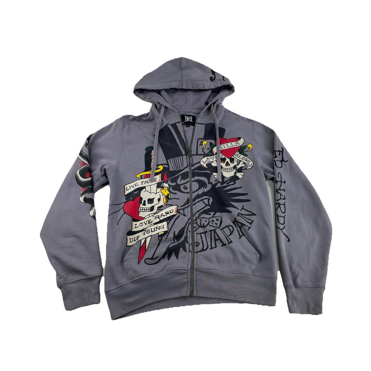 Mens Ed Hardy Just Graphic Zip Up Hoodie Size S