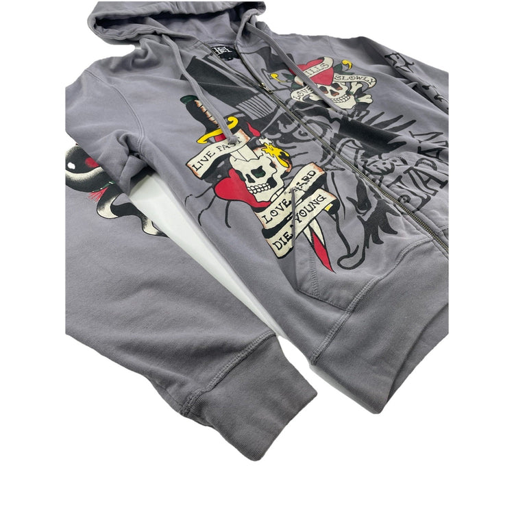 Mens Ed Hardy Just Graphic Zip Up Hoodie Size S