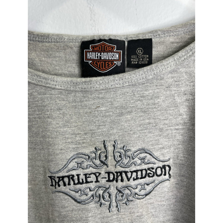 Adult Vintage Gray Embroidered Double Sided Short Sleeve Round Neck Shirt Sz XL