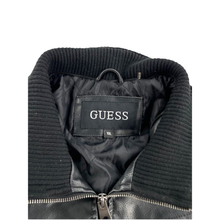 Mens Guess Leather Crewneck Zip Up Long Sleeve Size Xxl
