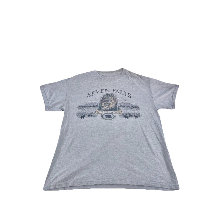 Mens Light Heatherd Gray “Seven Falls Colorado” Grapic Tee Size L
