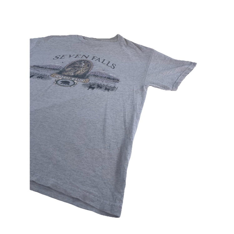 Mens Light Heatherd Gray “Seven Falls Colorado” Grapic Tee Size L