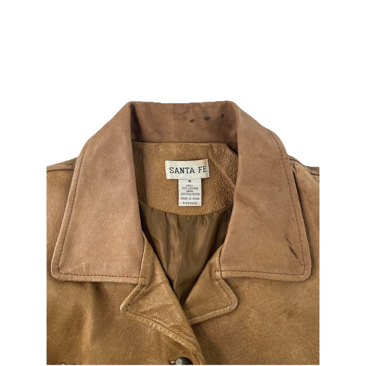 Men’s Vintage Santa Fe Brown Leather Fringe Studded Jacket Size M