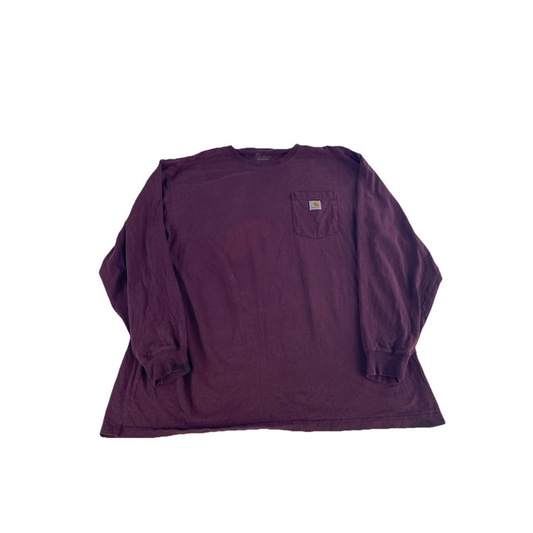 Mens Carhartt Maroon Longsleeve Blank T-Shirt Size 2Xl