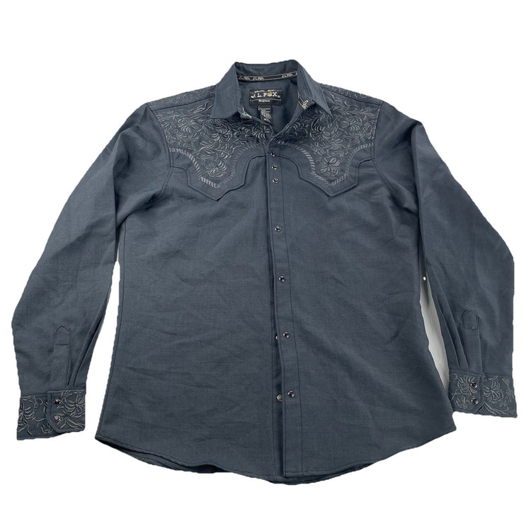 Men’s J.L. Fox Original Western Gray LongSleeve SnapDown Shirt Size M