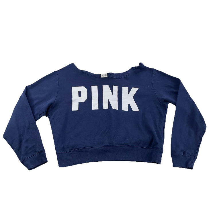 Women’s PINK Victoria Secret Oversized Cropped Navy Blue Sweatshirt Size L