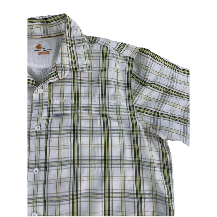 Mens Carhartt Relaxed Fit White & Green Plaid Button Down Shirt Size XL