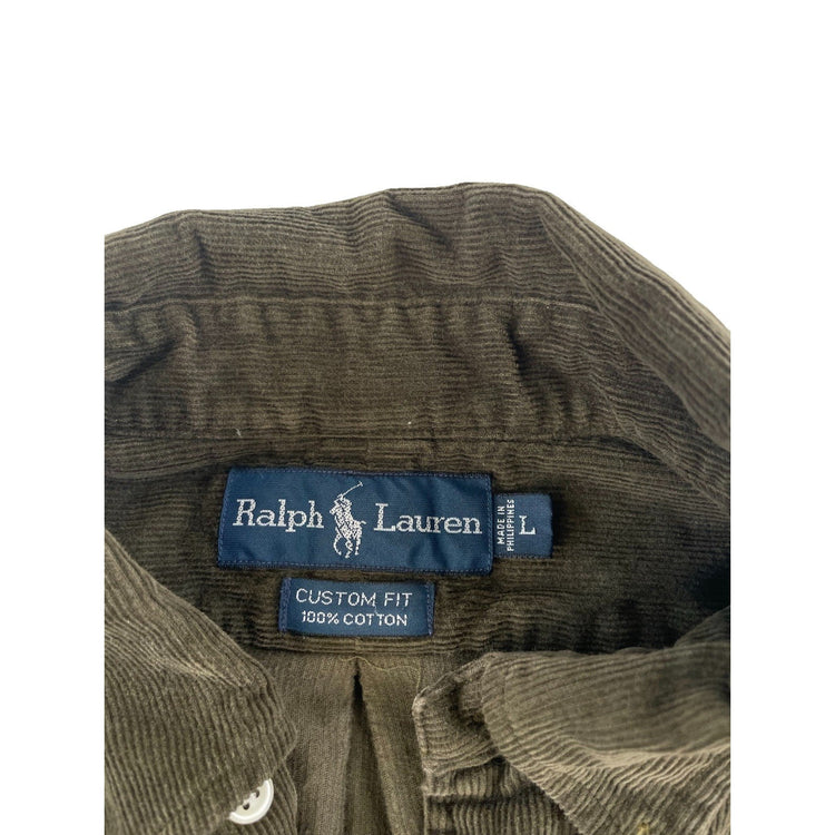 Mens Polo Ralph Lauren Brown Button Down Corduroy Long Sleeve Shirt Size Large