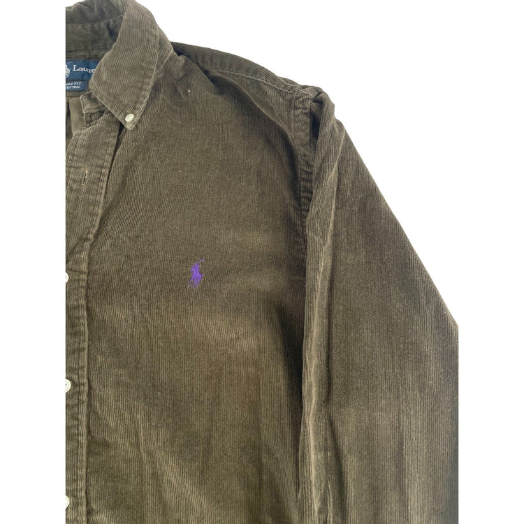 Mens Polo Ralph Lauren Brown Button Down Corduroy Long Sleeve Shirt Size Large