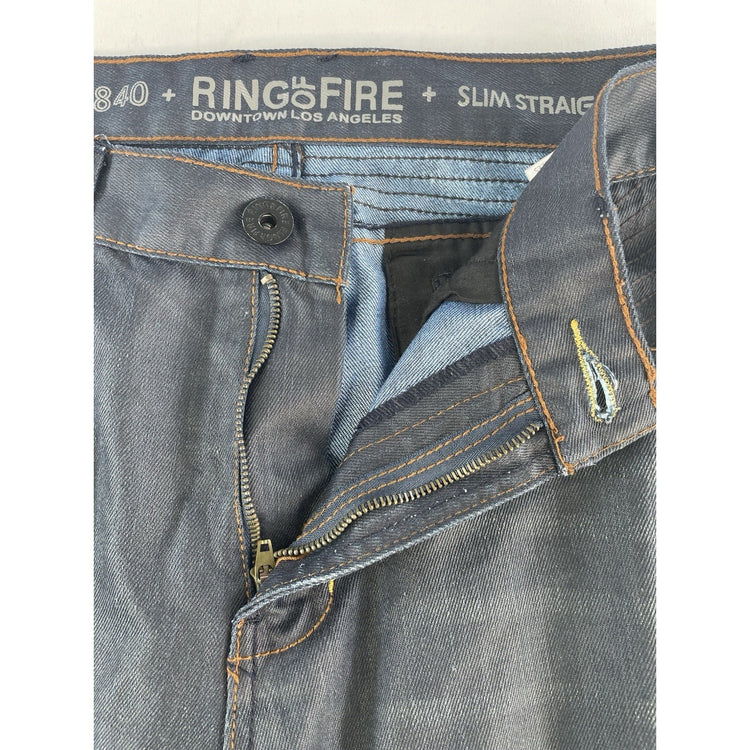 Mens Ring Of Fire Slim Straight Dark Wash Jeans Size 36x34