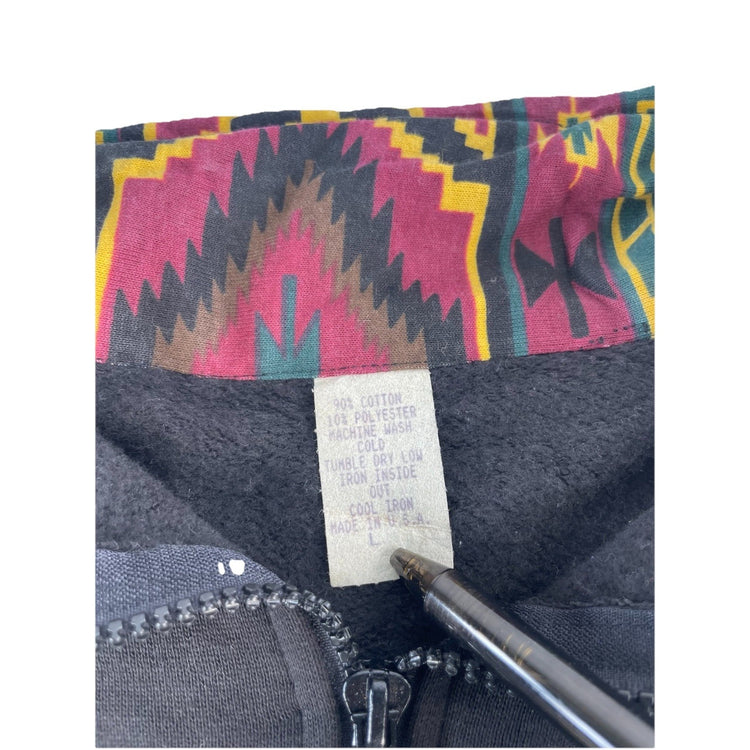 Mens San Francisco Black Cable Car Navajo Pattern Quarter Zip Sweater Size Large