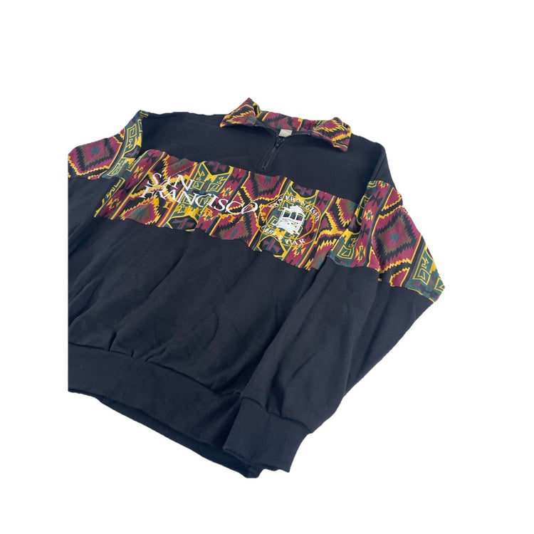 Mens San Francisco Black Cable Car Navajo Pattern Quarter Zip Sweater Size Large