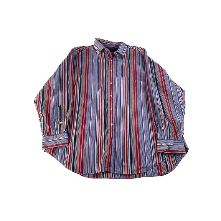 Men Polo Ralph Lauren Philip Striped Button Down Shirt Red Blue Size 18