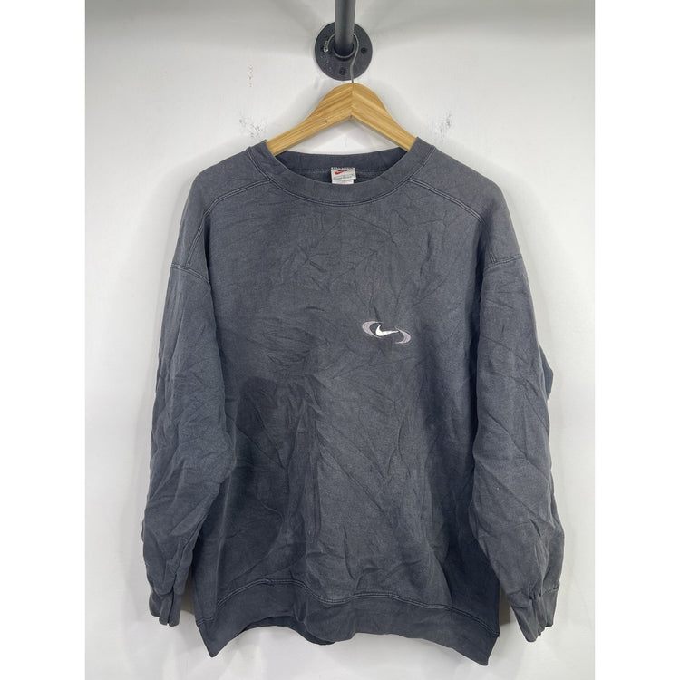 Rare Vintage NIKE Oval Swoosh Pullover Crewneck Sweatshirt 90s 2000s Black L