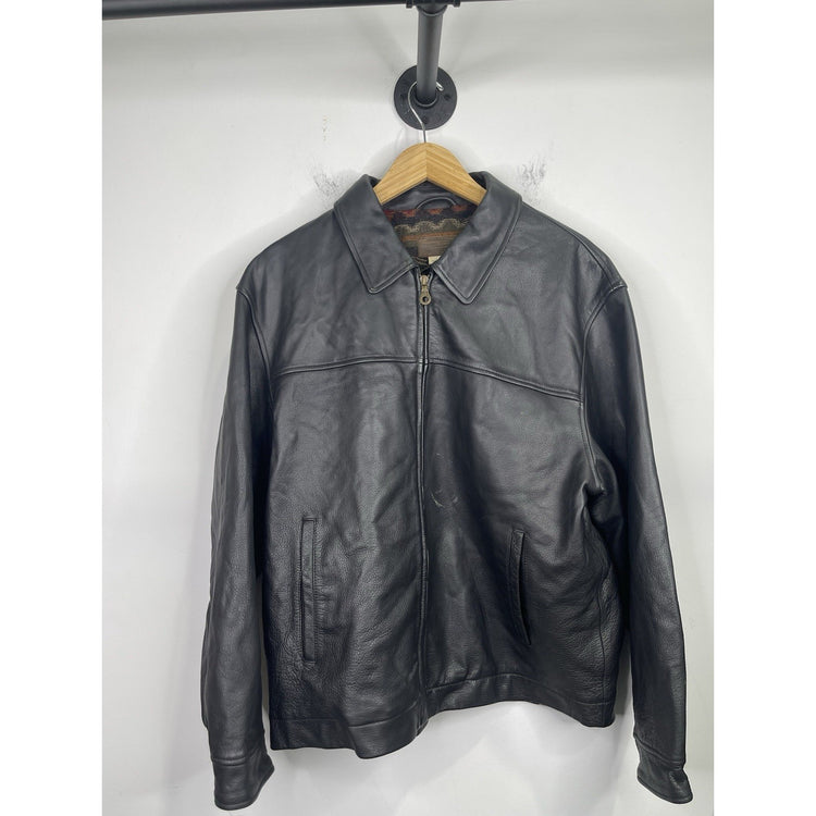 Men’s VTG Pendleton Western Wear Tribal Mount Boss Jacket Black Leather Sz Large