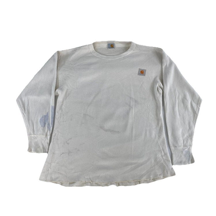 Mens Carhartt White Whip Nelson Waffle Knit Long Sleeve T Shirt Size Medium