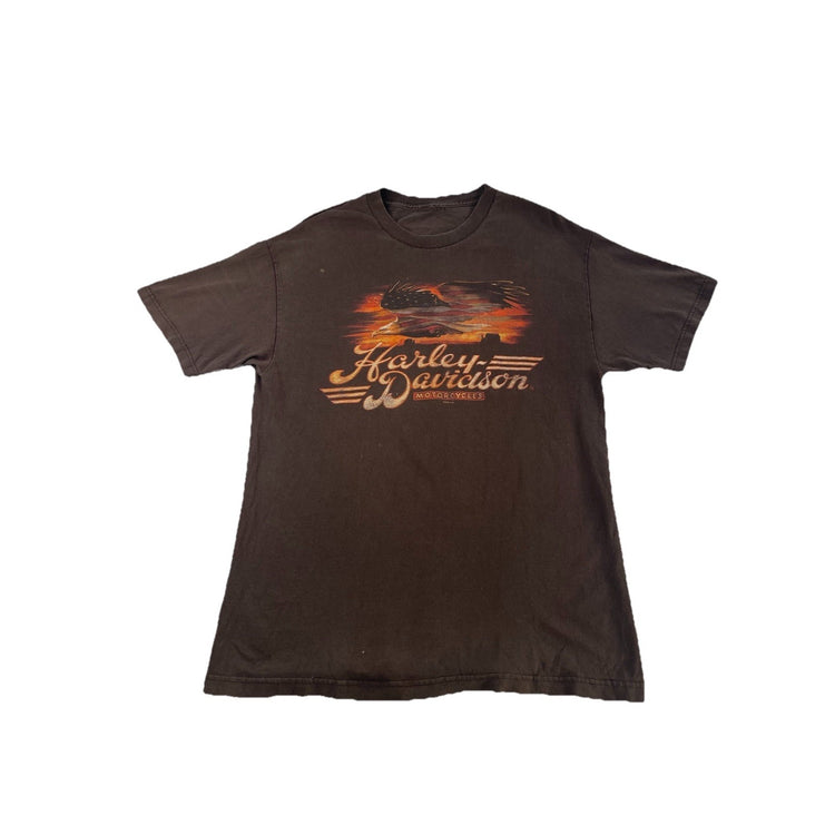 Mens Harley Davidson Motorcycle Basic Brown Graphic Tee Size L