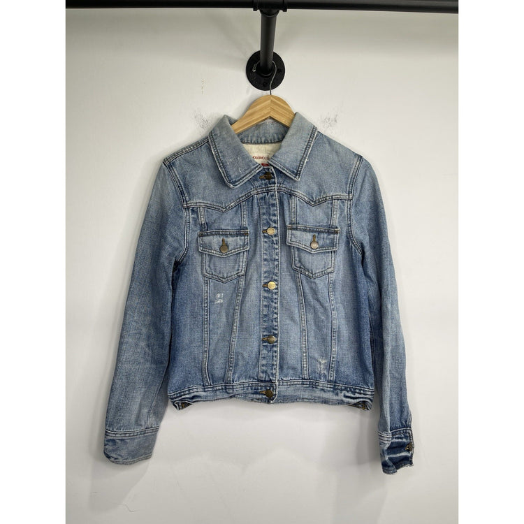 Womens Mossimo Denim Distressed Light Blue Denim Jacket Size 2XL