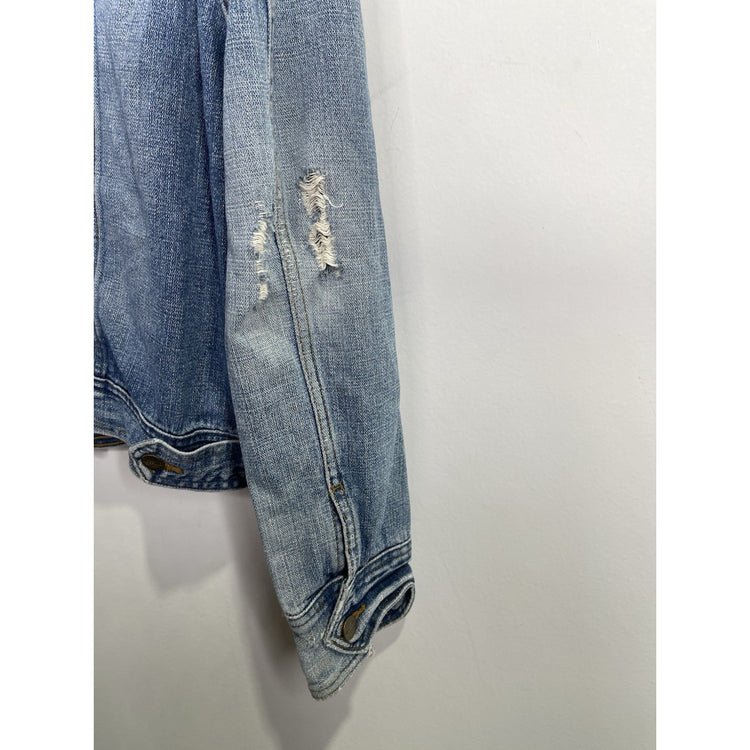 Womens Mossimo Denim Distressed Light Blue Denim Jacket Size 2XL