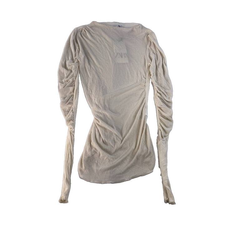 Women's Zara Cream Ruched Long-Sleeve Top Size S