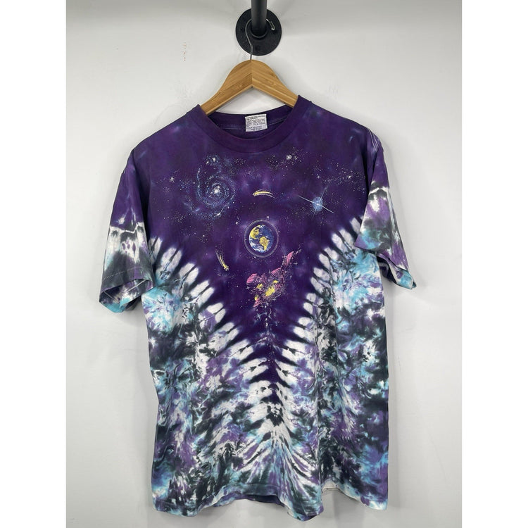 VNTG 90’S Liquid Blue All Over Print Galaxy Space Purple Tie Dye T-shirt Size XL