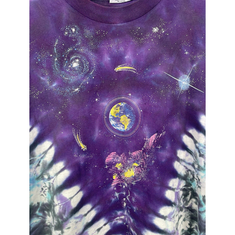 VNTG 90’S Liquid Blue All Over Print Galaxy Space Purple Tie Dye T-shirt Size XL