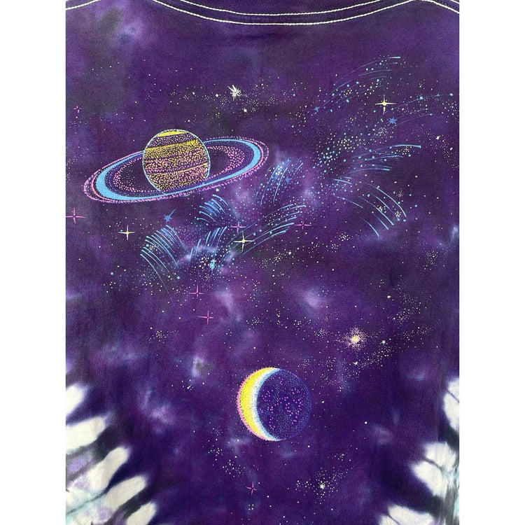 VNTG 90’S Liquid Blue All Over Print Galaxy Space Purple Tie Dye T-shirt Size XL