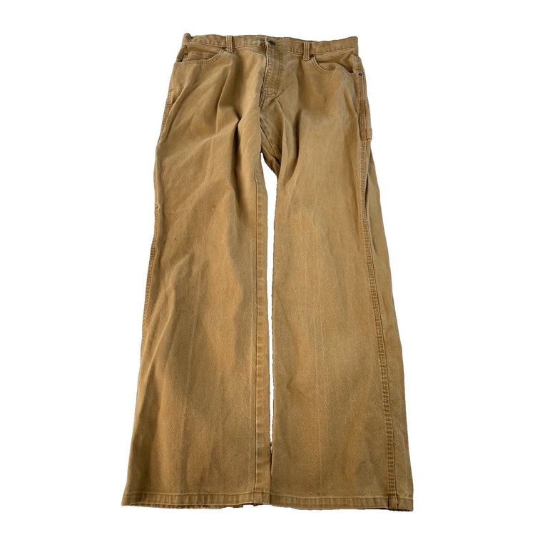 Men's Carhartt Dungaree Fit Canvas Carpenter Work Pants Brown Size 34x32