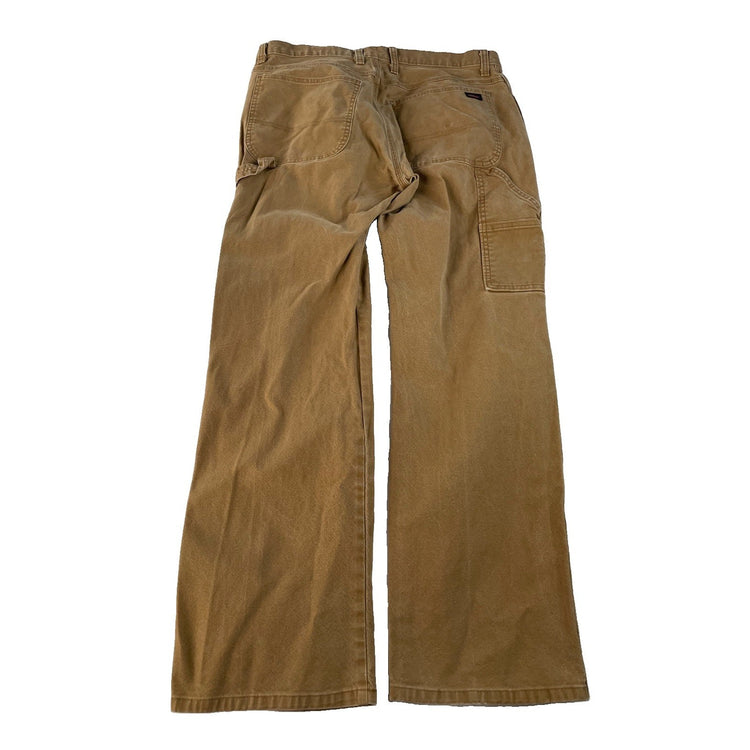 Men's Carhartt Dungaree Fit Canvas Carpenter Work Pants Brown Size 34x32