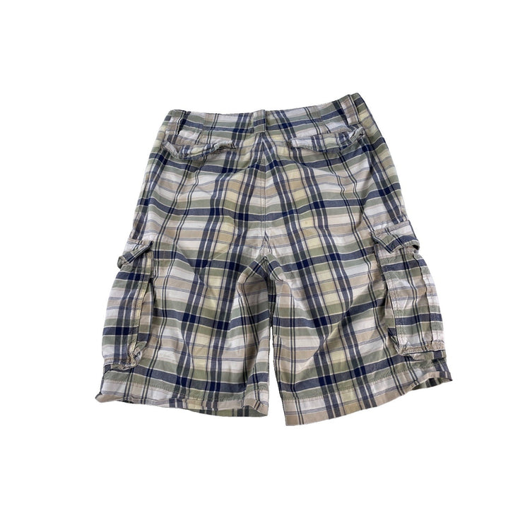 Mens Nautica Jeans Co Green Navy Plaid Multi Pocket Casual Cargo Shorts SIZE 32