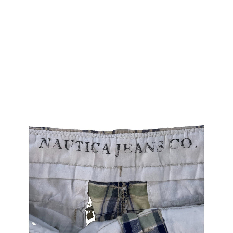 Mens Nautica Jeans Co Green Navy Plaid Multi Pocket Casual Cargo Shorts SIZE 32