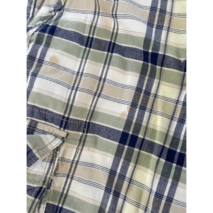 Mens Nautica Jeans Co Green Navy Plaid Multi Pocket Casual Cargo Shorts SIZE 32