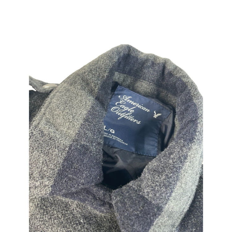 Womens American Eagle Black & Gray Plaid Wool Blend Moto Jacket Size Large