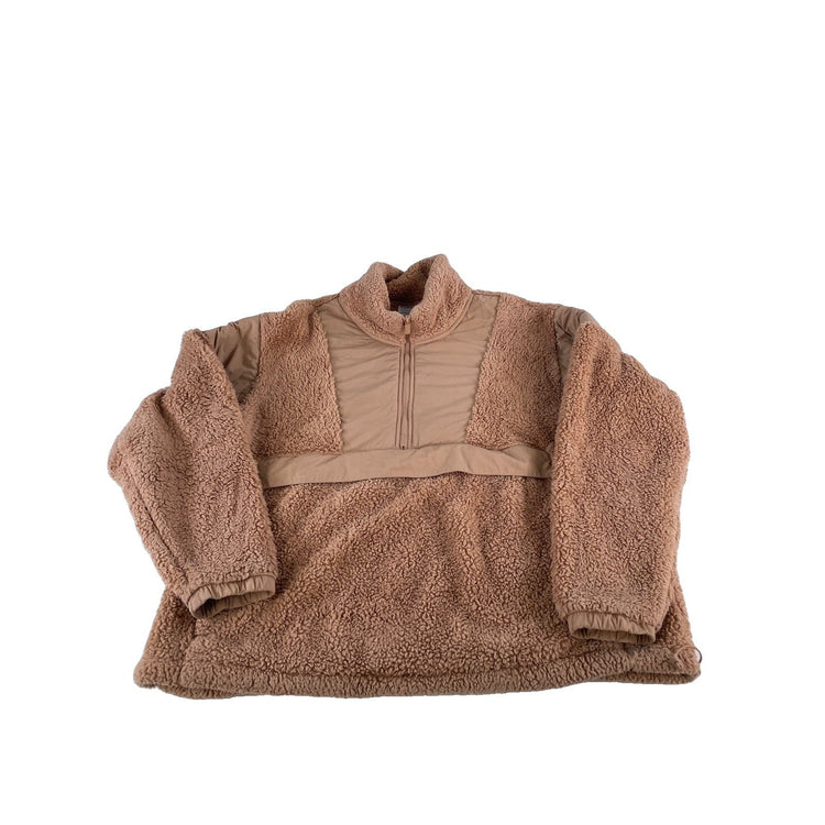 Womens Victoria Secret PINK Sherpa Fleece Pullover 1/2 Zip Sweatshirt Tan SizeXL