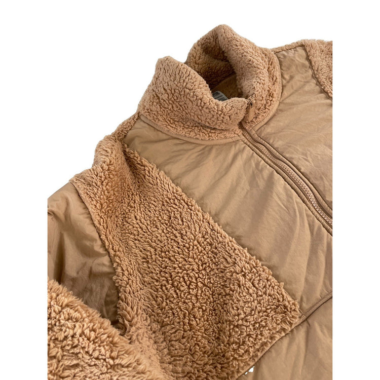 Womens Victoria Secret PINK Sherpa Fleece Pullover 1/2 Zip Sweatshirt Tan SizeXL