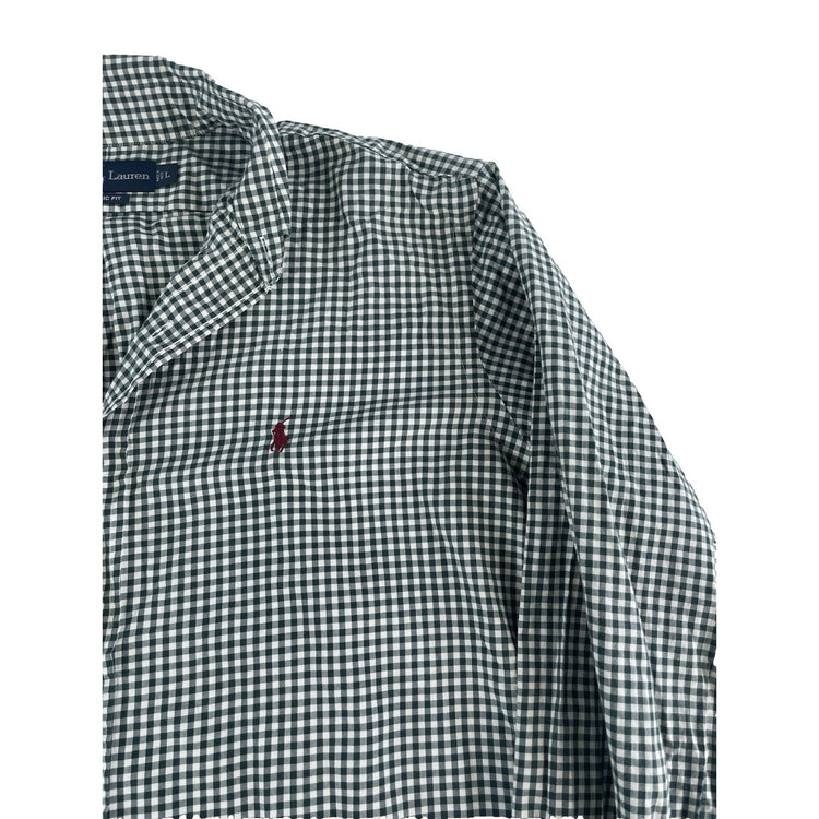 Mens Polo Ralph Lauren Green & White Gingham Check Pattern Collared Shirt Size L