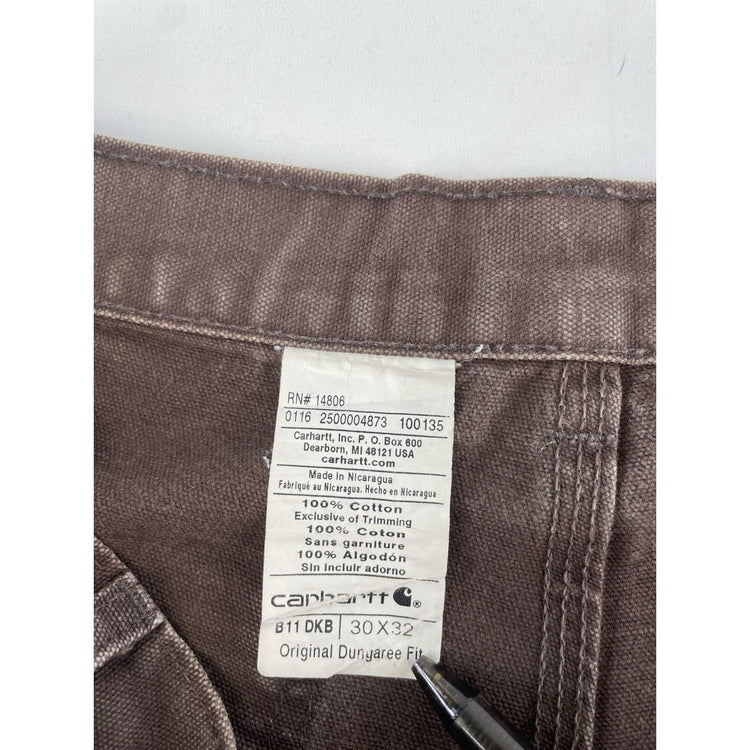 Mens Carhartt Brown B11 DKB Work Dungarees Denim Jeans Size 30X32