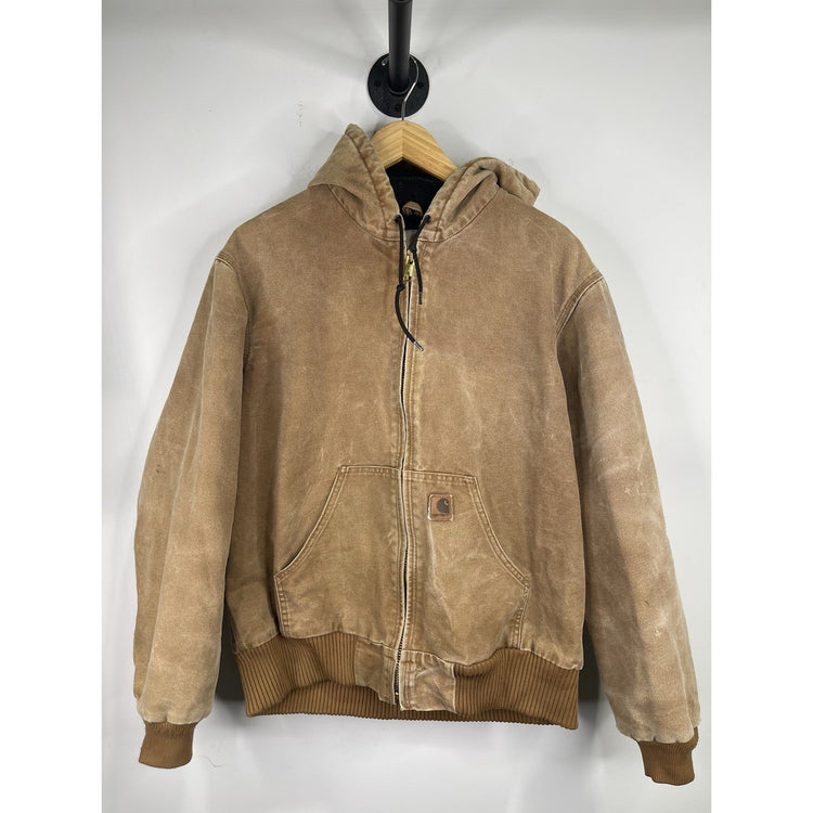 VTG CARHARTT Jacket Men Medium Brown Duck Canvas J130 BRN Hooded Coat Insulated
