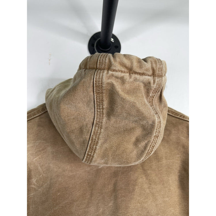 VTG CARHARTT Jacket Men Medium Brown Duck Canvas J130 BRN Hooded Coat Insulated