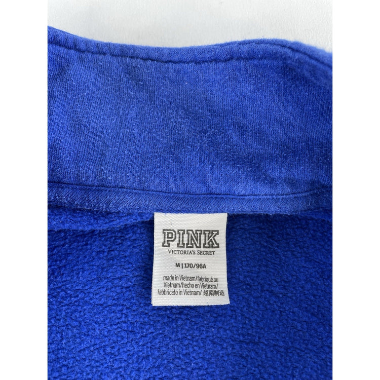 Womens PINK Victoria Secret 1/2 Zip Blue Sweatshirt Black Logo Size M