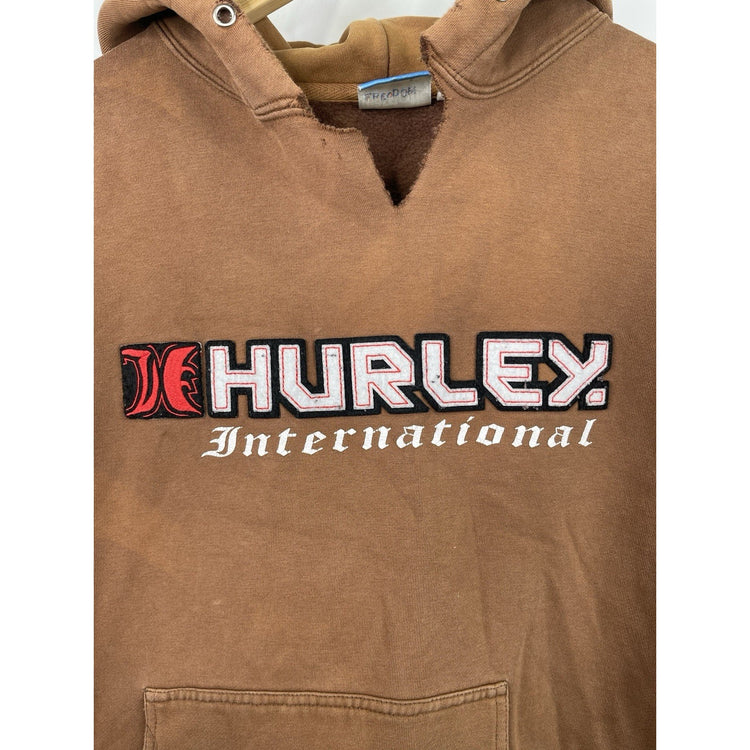 Men’s Vintage Hurley International Embroidered And Distressed Brown Hoodie Sz M