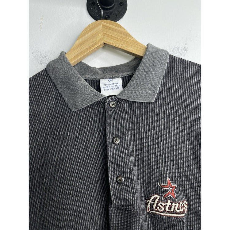 Vintage Houston Astros CSA Size Large Gray 3 Button Polo Collared Shirt